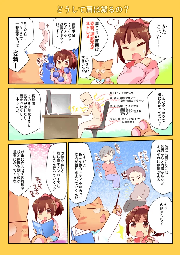 静岡のなごみ整体院　肩こりの改善についてマンガで解説